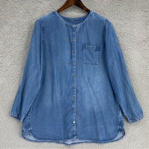 J Jill Tencel 100% Lyocell Denim Chambray Button Down Tunic large